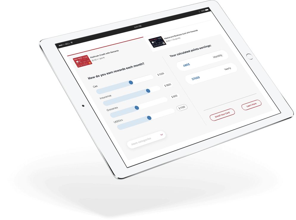 iPad with Crawfield Credit Union rewards calculator.
