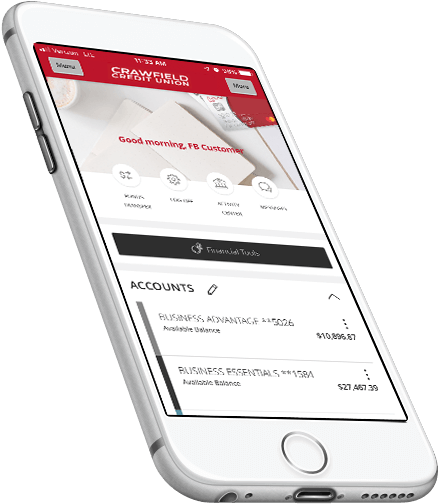 iPhone with Crawfield Credit Union bill pay on the screen