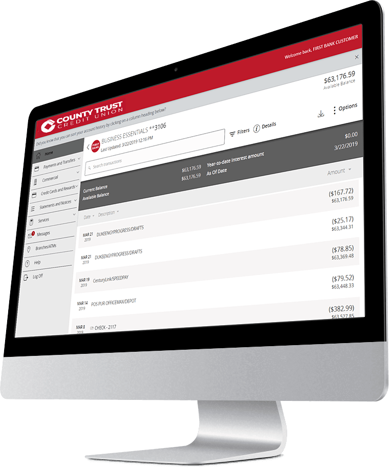 Desktop computer with Crawfield Credit Union account