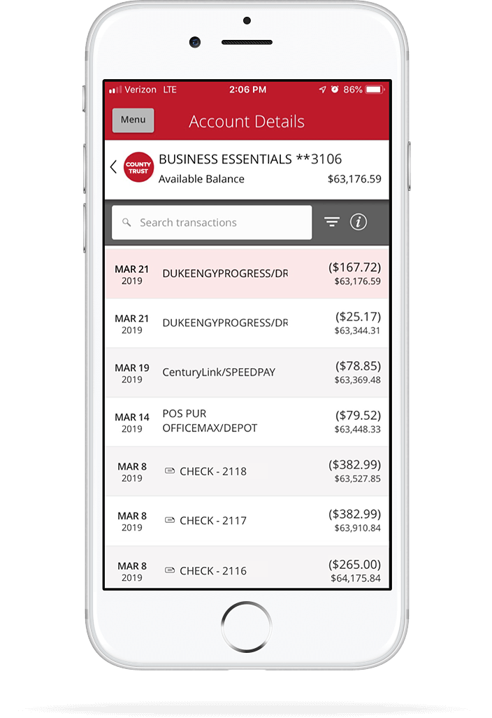iPhone with Crawfield Credit Union accounts page