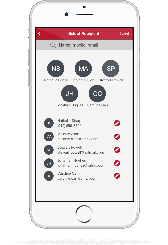 iPhone showing Zelle send money functionality.