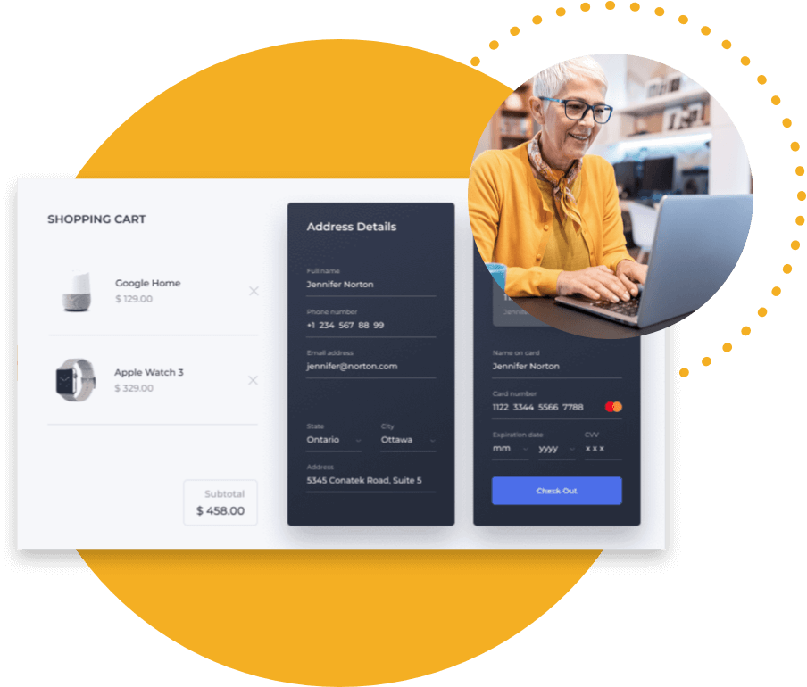 Woman using computer to make an online purchase.